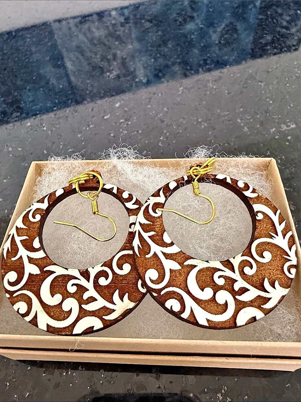 Brown & White Floral Drop Earrings